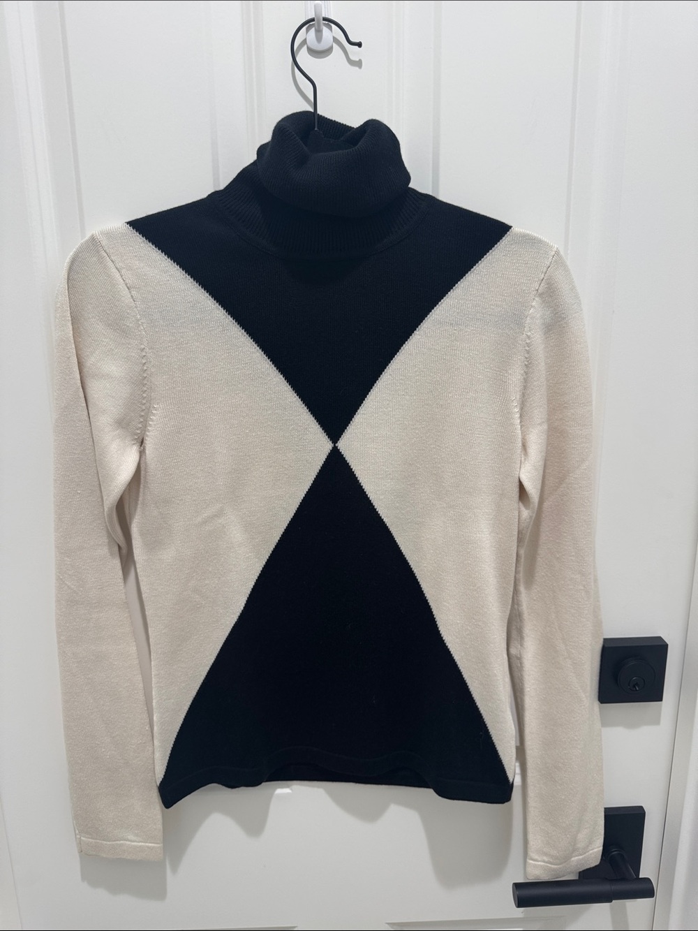 Michael Kors Black & Cream Geometric Turtleneck Sweater